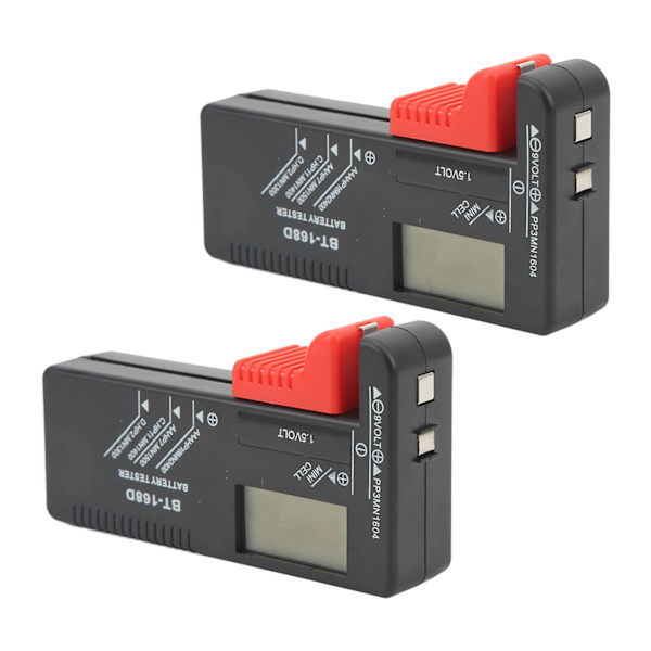 2 stk Batteritest Kapacitetsmåler Digital Display Værktøj til AA AAA 9V 1,5V