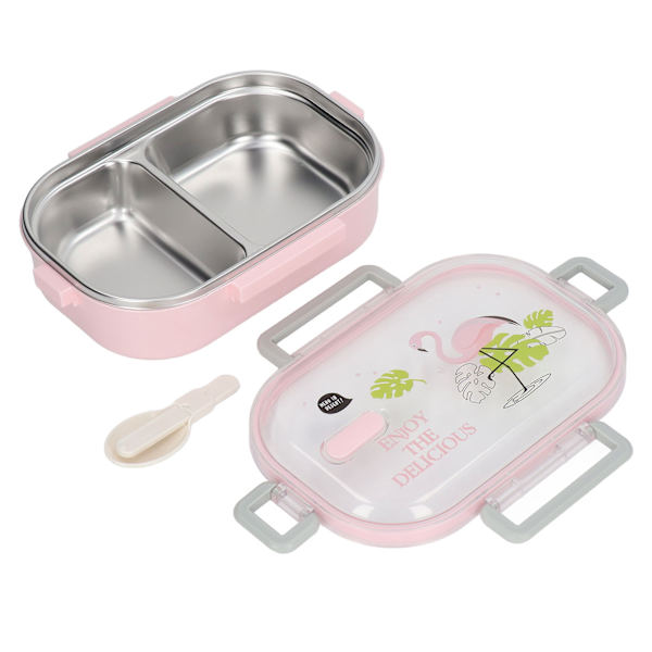 304 Rustfrit Stål Lunchboks Rumfordelere Varmeisolerende Bento Lunchboks Illustrationsstil Lækagesikker Beholder til Studerende Børn Transparent Pink Fugl