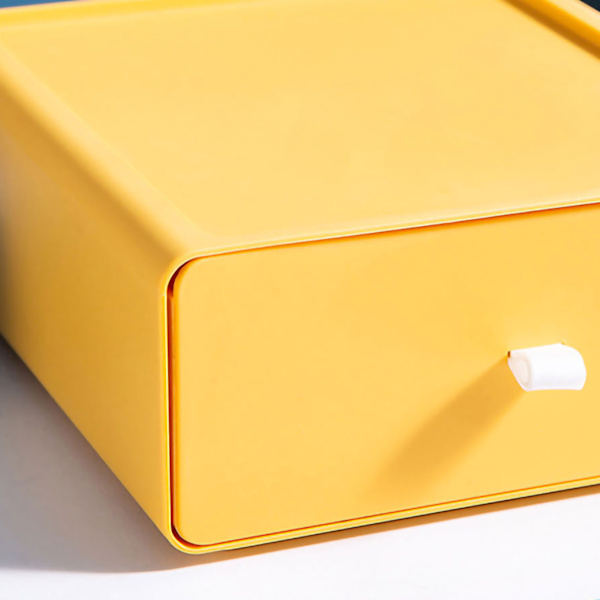 Stationær opbevaringsboks Skuffedesign Stærk bæreevne Stabelbar Desktop Organizer opbevaringsboks til kontorartikler Gul