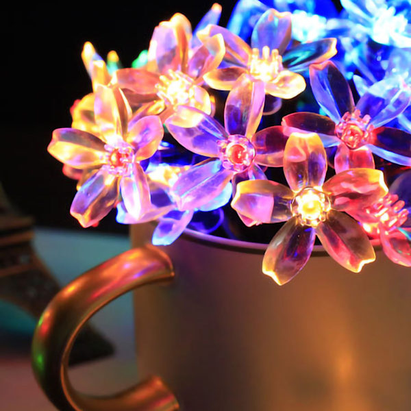 Sakura String Lights Solenergi LED Vattentät dekorationsljus för utomhusgård Färgglada 5 meter 20 lampor