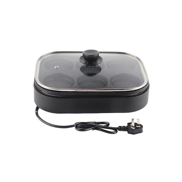 6-huls æggstegepande Nonstick-morgenmadspande Multifunktionel morgenmadsmaskine Hamburgermaskine med låg