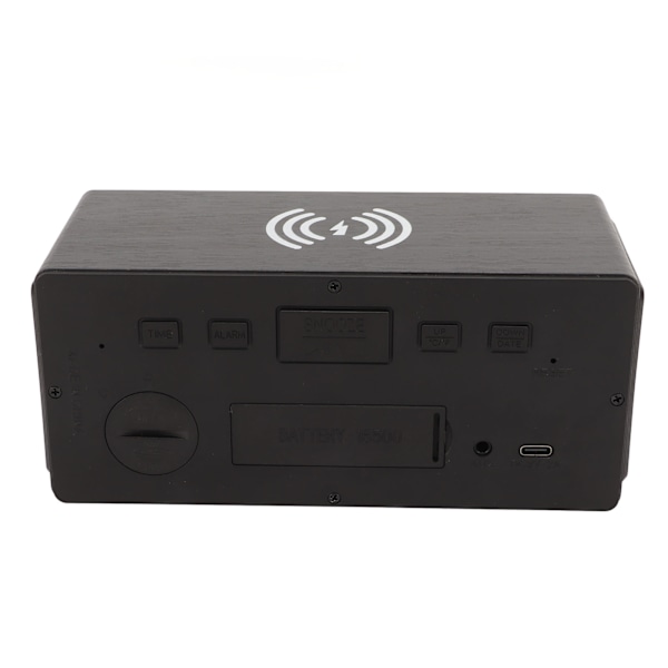 Bluetooth-högtalare Digital träväckarklocka Trådlös laddning 15W Dual Alarm Snooze LED-väckarklocka Svart