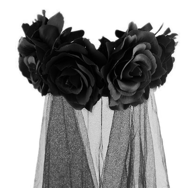 Rose Floral Veil Halloween Kostume Pandebånd Day Of The Dead Black