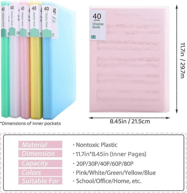 Plastmappe, bokdokumentorganisator Pink 40 Pockets