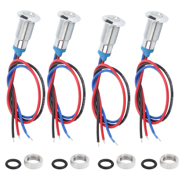 4 sæt fortrådede runde LED-lamper 2 farver vandtætte metallamper Common Cathod 8 mm 36V (rød og blå)