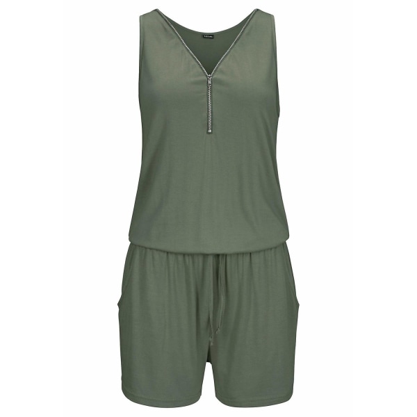 Damer Tank Romper V-hals ärmlös Casual Romper Green XXL