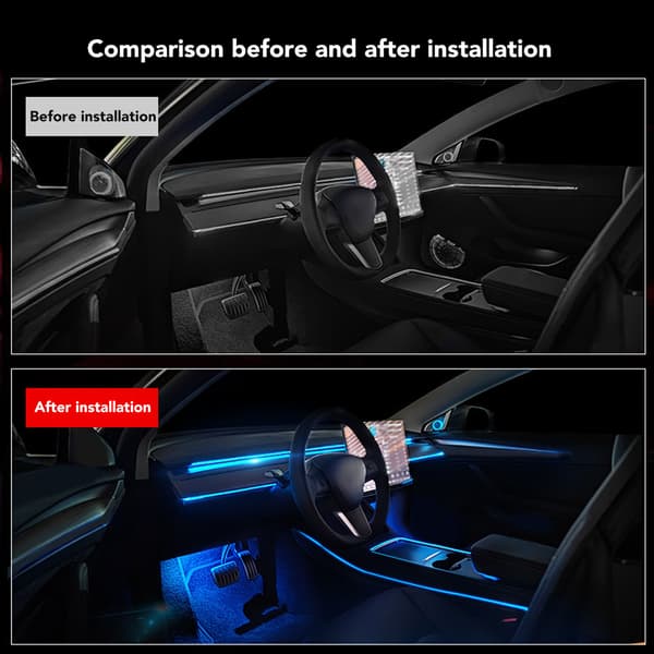 Bilinteriør LED-stripelys App-kontrol Glødende lysbånd Udskiftning til Tesla Model 3 Model Y