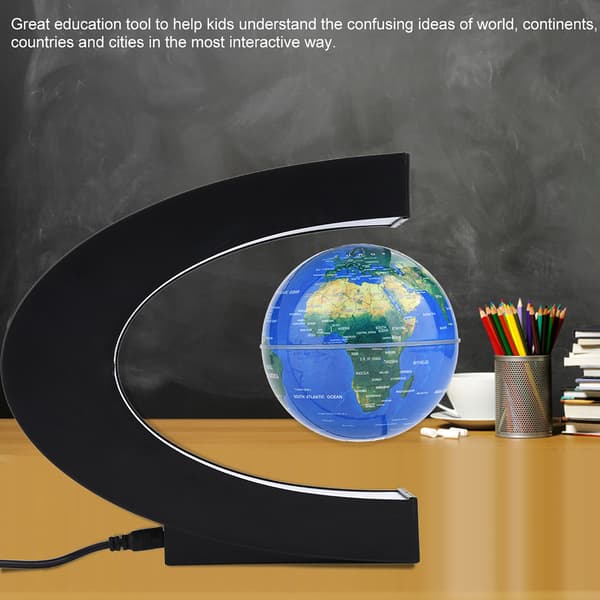 Floating Globe Magnetic Levitation Rotating Globe with Colorful LED Light (US Plug Blue)