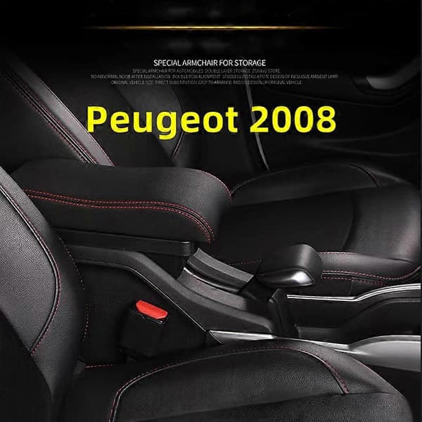 För Peugeot 2008 Armstödsbox Eftermontering Biltillbehör Specialarmstödsarm USB Interiördetaljer Mittförvaringslåda B-black white line