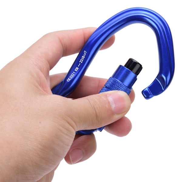 7075 Flygplansaluminium Master Lock Karabiner D-Ring Säkerhetsspänne Säkerhetsutrustning Växlar för utomhusklättring Camping Blå