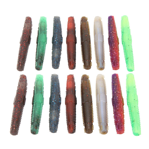 16 ST Mjukt maskbete Inbyggt glasrör Återanvändbart 7 cm TPR Worm Fishing Lure Kit för fiske