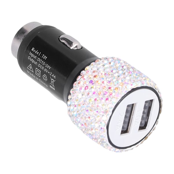 USB Billader 5V Rhinestone Dekorasjon Dobbel Port Hurtigladingadapter Bilinteriørtilbehør Fargerik