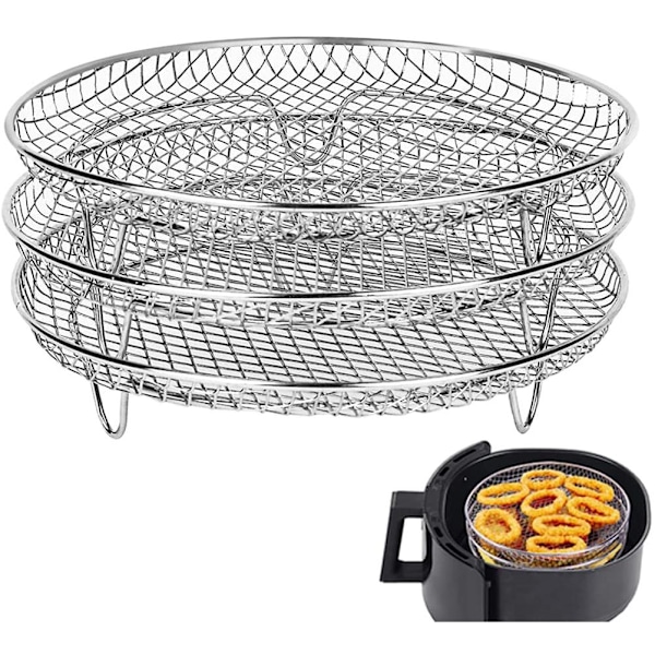 3 st/set Air Fryer-ställ för 4.2QT-5.8QT Air Fryer Tre stapelbara dehydrator-ställ i rostfritt stål Air Fryer Ställ Air Fryer Tillbehör