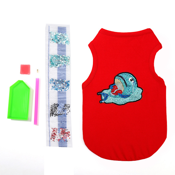 Hunde T-shirt Sød Blød Åndbar Dyremønstret Hvalpe Tøj med Rhinestones til Kæledyrs Dekoration Beskyttelse Rød M