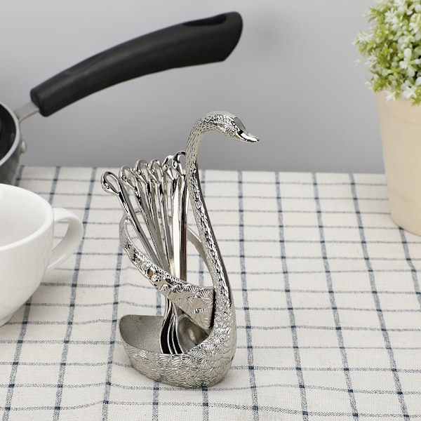 Elegantti kahvi jälkiruoka hedelmälusikka aterinsetti Swan-höyhenenpidikkeellä Koristelu Kotitaloushopea