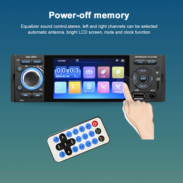 4,1 tommer MP5-afspiller MP4 HD Bluetooth Radio U-disk Håndfri Opkald Stereo 12V