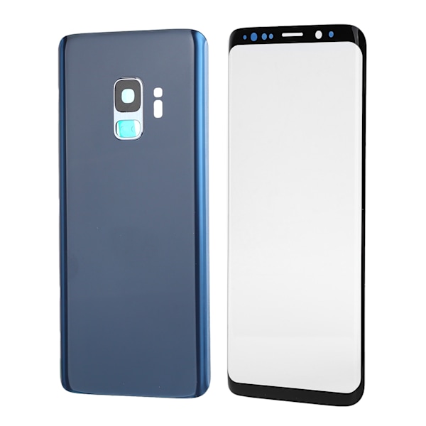 Telefon Baksida Glas Skal Framsida Skärm Glas Lins Ersättningsset för Samsung S9 G960 Blå