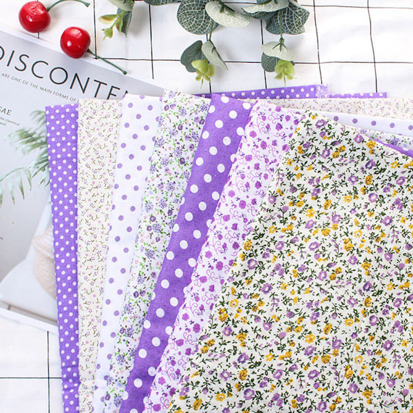 7st 25*25 cm Bomullstyg DIY Assorted Squares Pre Cut Sängkläder Kit Quarters Bundle Purple Dot