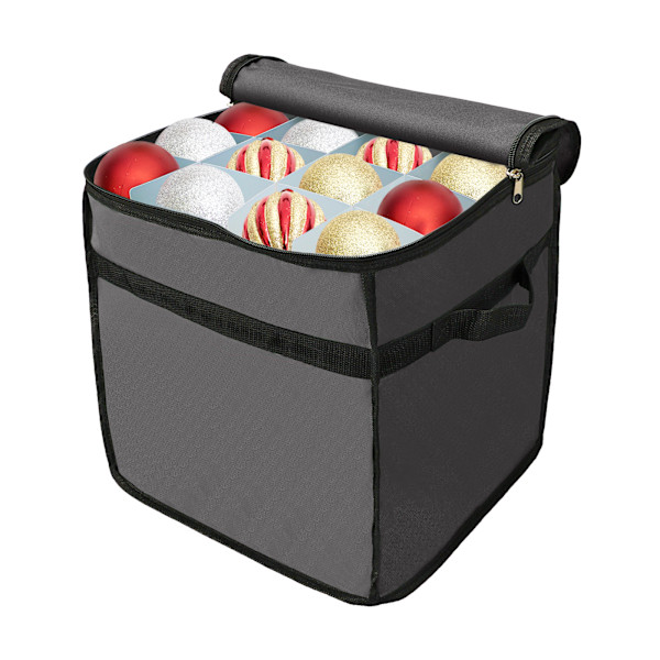 Joulukuula Säilytyslaatikko Organisaattori 600D Nylon PP 64 Solua Irrotettavalla Eristimellä LED-valot Harmaa 32x32x32cm