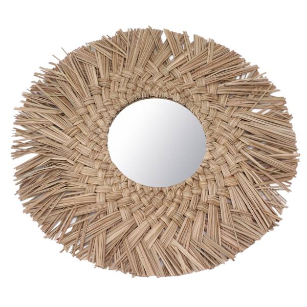 Straw Weaving Wall Mirror Retro Vacker vävd vägghängande spegel för Dorm Room Dekoration Nature