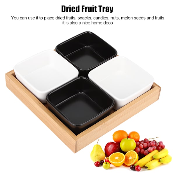 Divided Grids Multifunktionell Miljövänlig Torkad Fruktbricka Godis Snack Sås tallrik Hållare för Hem (Fyra Grids 2White2Black)