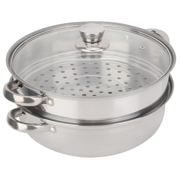 Dampkoker i rustfritt stål 27 cm/11 tommer 2-lags dampkoker med dobbel gryte suppe dampkoker