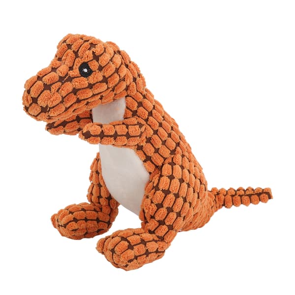 Squeaky Toy Teeth Cleaning Bite Resistant Interactive Dinosaur Shape Plush Puppy Chew Toy for Small Medium Pets Orange S