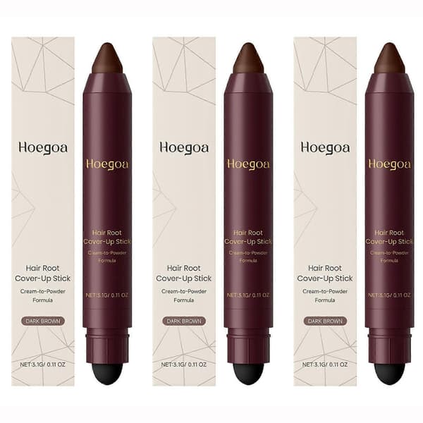 Hodebunn-retusjeringsstift for grått hår Umiddelbar dekning Ammoniakkfri Sølfri for kvinner og menn Dark Bown 3pcs