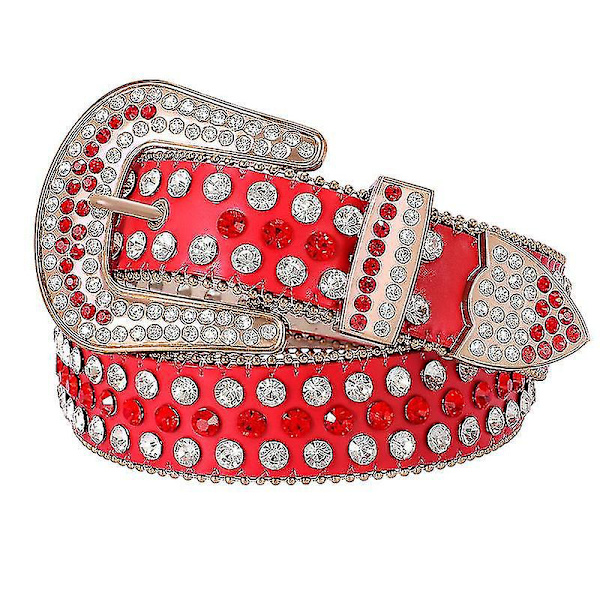 Bling-koristellut nahkavyö miehille ja naisille - Punainen, 125cm
