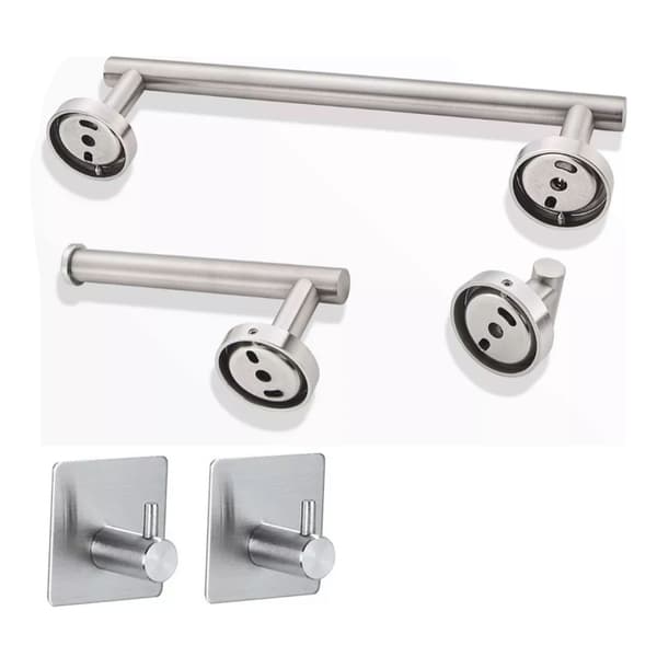 5 Pieces Bathroom Hardware Accessory Set Towel Rack Paper Holder Hook Self-Adhesive Hook Multifunction Bathroom Set Silver
