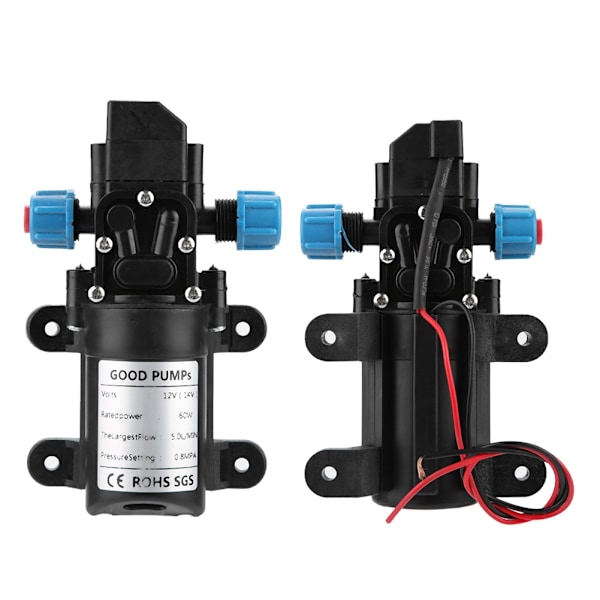 12V/60W Vandpumpe 5L/min Mikromembranpumpe til Campingvogn, Båd