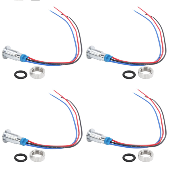 4 sæt fortrådede runde LED-lamper 2 farver vandtætte metallamper Common Cathod 8 mm 36V (rød og blå)