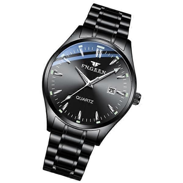 FNGEEN 2111 Herr Enkel Lysande Kalender Quartz Klocka Black Steel Black Surface