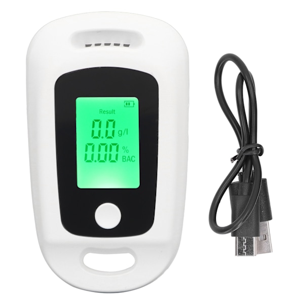 Alkoholdetektor USB Uppladdningsbar Hög precision Bärbar Alkoholtestare med LCD-skärm Vit