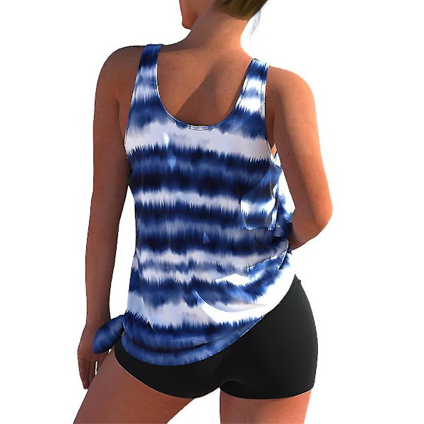 Royal Blue Damtankini Baddräkt Set med Tank Toppar och Pojkbyxor