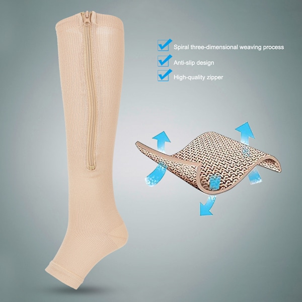 1 par dragkedja med mitten vadlängd strumpa kompressionsstrumpor Slim Leggings Stretch strumpor öppen tå (hudfärg s M)