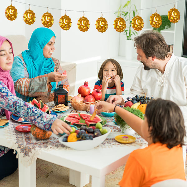 1,6M Eid 10 LED-slingor Guld Metall ihålig lykta för semesterfest inomhus utomhus ramadan dekoration