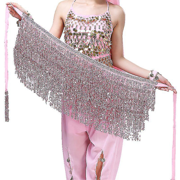 Glimtende Sequin Mave-Danse Skørt med Tassel Kant - Grøn Kostume til Kvinder og Piger