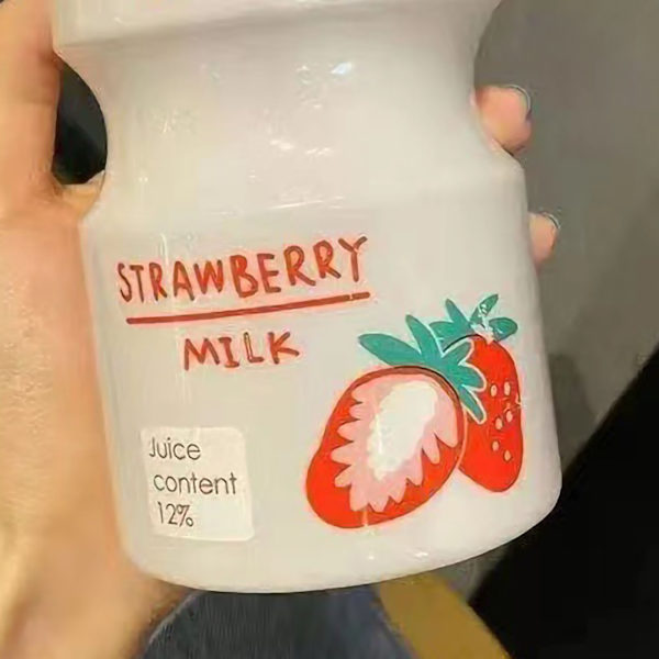 Bærbar barnedrikkeflaske med stropp PC Plast utendørs vannflaske Søt fruktmønster Rød 480ML