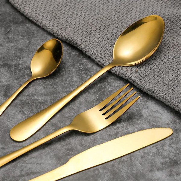 Bestiksæt Bærbar Stekkniv i Rustfrit Stål Gaffel Ske Bordsservice Forskønnet Servisesæt Golden Fork