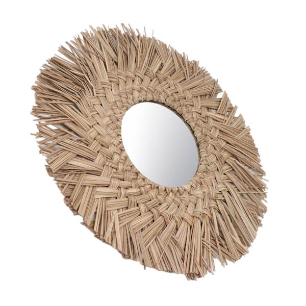 Straw Weaving Wall Mirror Retro Vacker vävd vägghängande spegel för Dorm Room Dekoration Nature