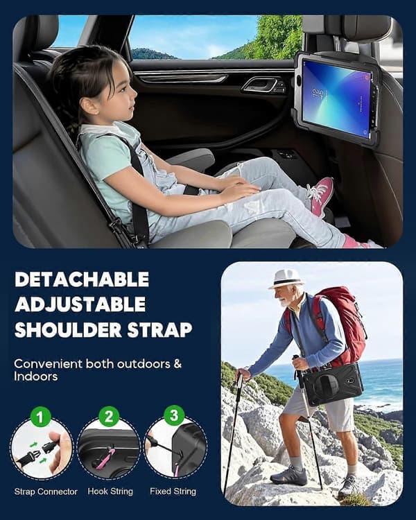 Deksler til Samsung Galaxy Tab Active 2 8,0 tommer 2017 Kompatibel med barn, robust deksel med stativ, svart