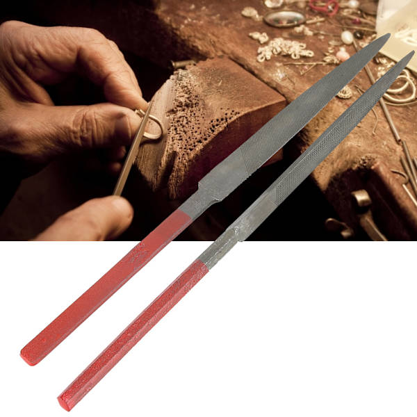 2 Pcs File Set Red Handle Jewelry Making Processing Grinding Tool Accessory Set (Half-Round File Triangular File)