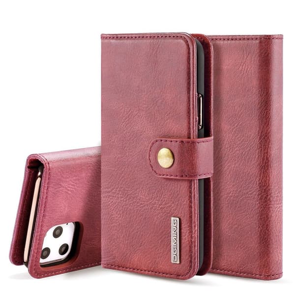 DG.MING Kompatibel med iPhone 11 Pro Max Split Läder Plånboksfodral - Röd Röd red