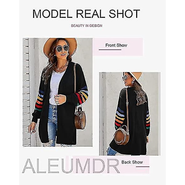 Casual Cable Patchwork Lång Cardigan Tröja med Ballongärmar