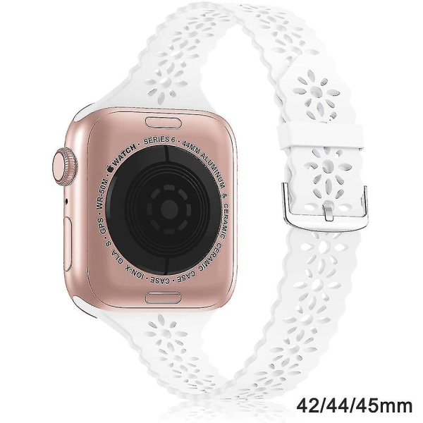 Silikon uthulet klokkeløkkebånd klokkerem for Apple Watch 5/6/7 White