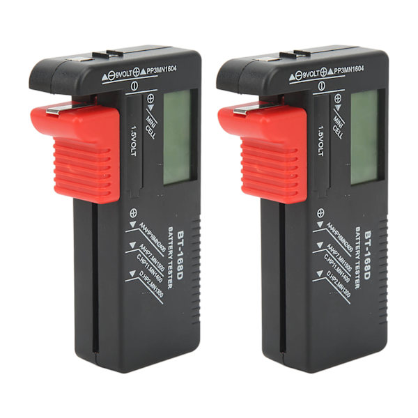 2 stk Batteritest Kapacitetsmåler Digital Display Værktøj til AA AAA 9V 1,5V