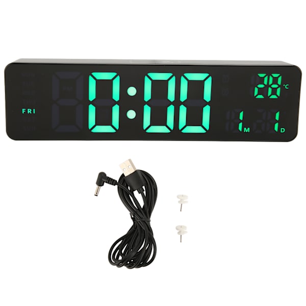 Digital väckarklocka 10in 12/24H Temperaturdisplay Batteridriven Tyst grön bakgrundsbelyst LED-klocka för kontor i sovrummet