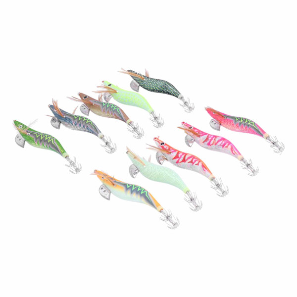 10 stk Squid Jig Hook Hard Fiskeagn Luminous Wood Fiske Reker Lure Bait Kit