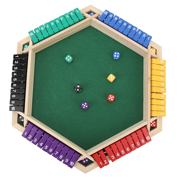 Shut The Box Terningspill 6 spillere 6 fargede trebordsskive Lukk boksen med 12 terninger